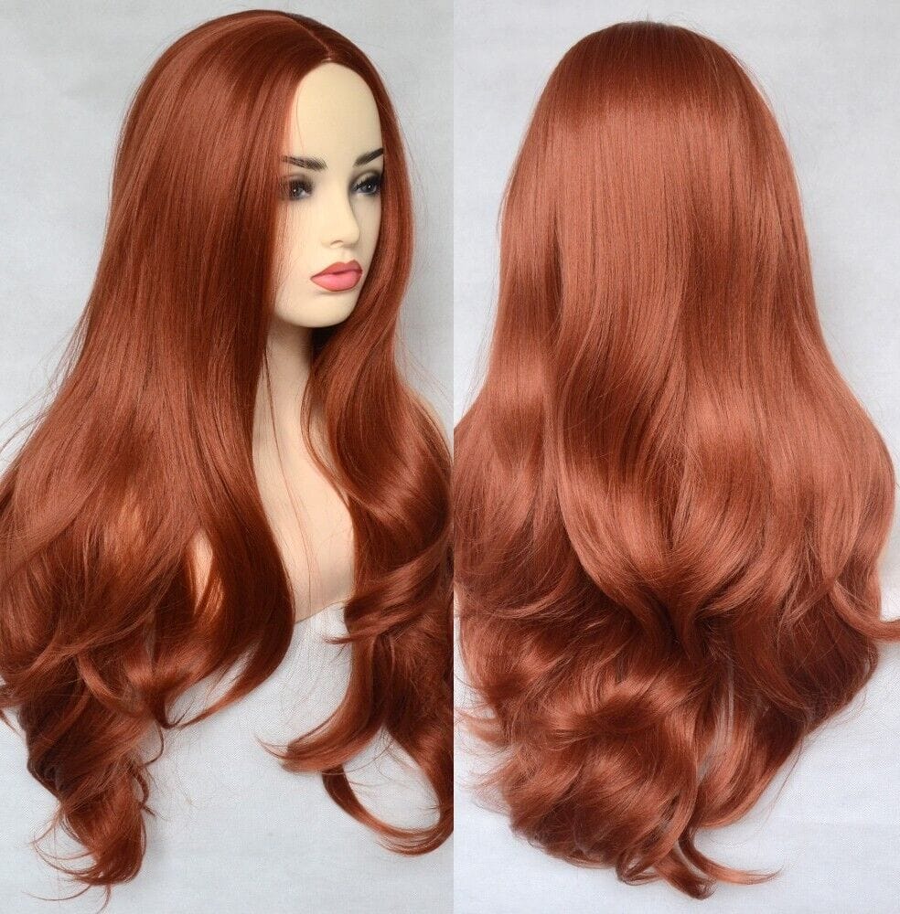 US 24inch Cosplay wig Full Head Daily use Heat resistant hair Women Copper Red