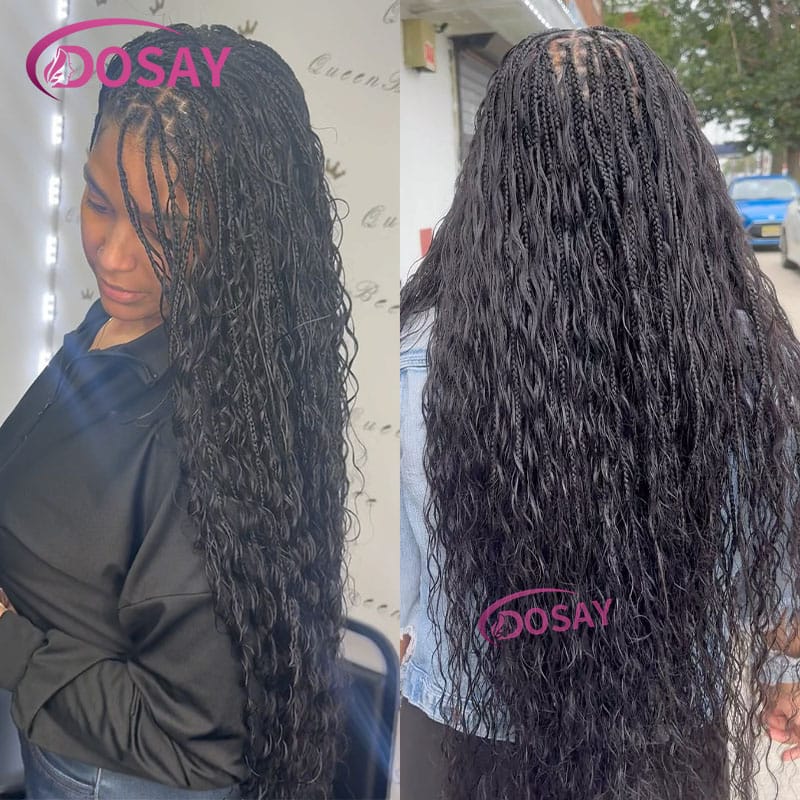 Synthetic Braid Lace Frontal Wig Faux Goddess Locs Boho Braided Wigs With Baby Hair Black Twist Wigs Full Lace Braid Wigs 32Inch