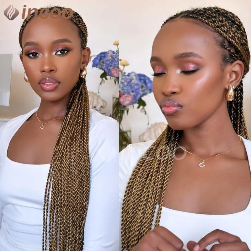 New Arrival 36" Synthetic Knotless Box Braided Wigs Senegalese Twist Full Lace Front Wig With Baby Hair For Afro American Women