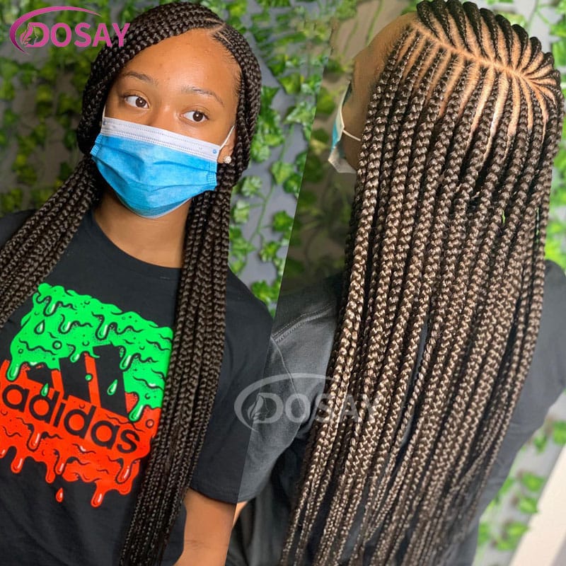 36" Cornrow Braid Wig Knotless Side Part Braided Long Full Lace Wig Synthetic Knotless Box Braids Goddess Wigs With Baby Hair
