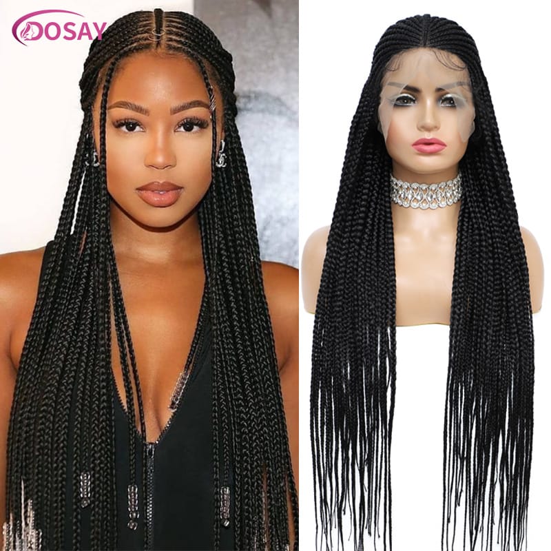 36'' 13X8 Hd Lace Braided Wigs For Black Women Cornrow Braids Synthetic Lace Front Wig Fulani Knotless Box Braids With Baby Hair