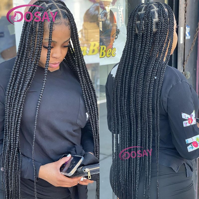 360 Full Lace Front Wig Big Square Knotless Box Braided Wig with Baby Hair Cornrow Synthetic Braids Lace Wig for Black Women