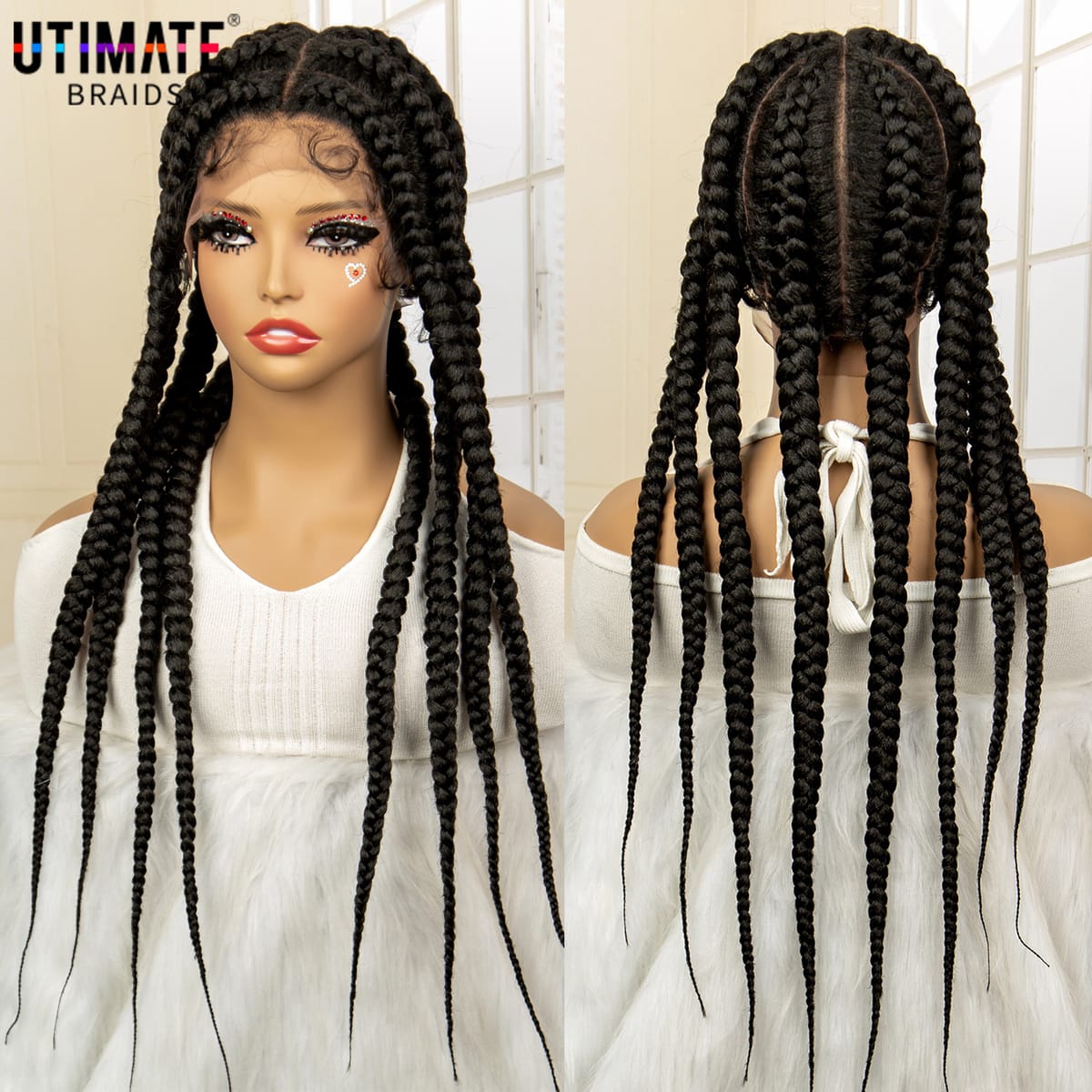26 Inches Synthetic Cornrow Braided Wigs for Black Women Lace Frontal Knotless Braids Wigs with Baby Hair Lightweight Hair Wig