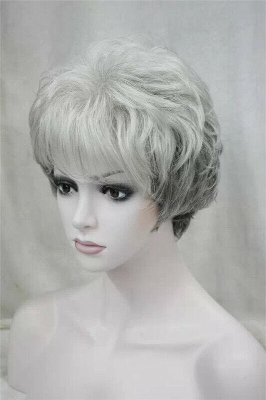 Women’s Wig Short Silver Grey Curly Wave Ladies Daily Hair Wigs