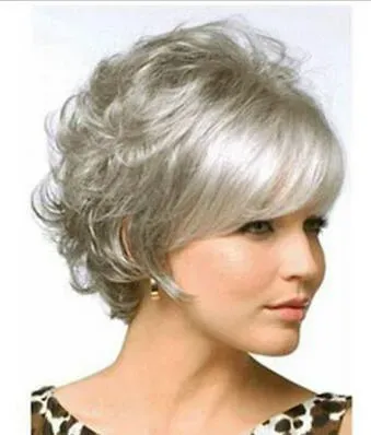 New Fashion Short Silver gray Wavy Hair Women's Wig