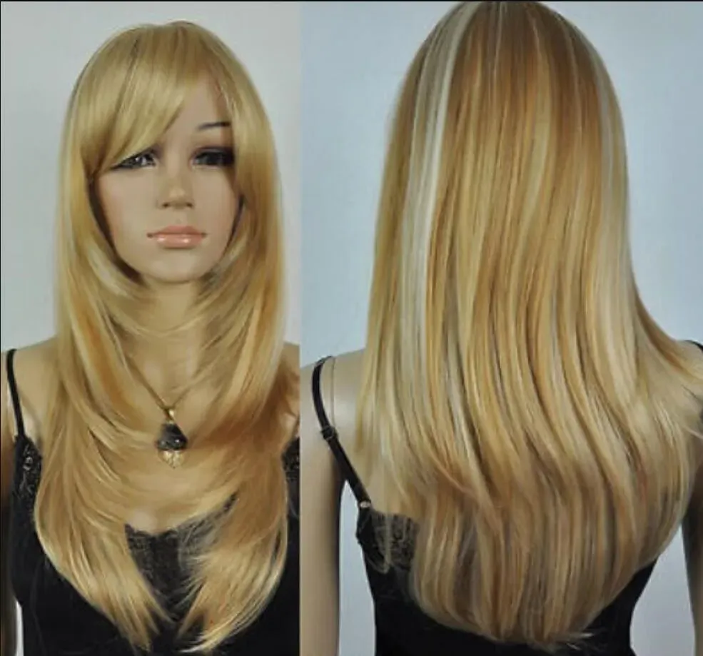 Cos long mix light blonde straight cosplay hair wig