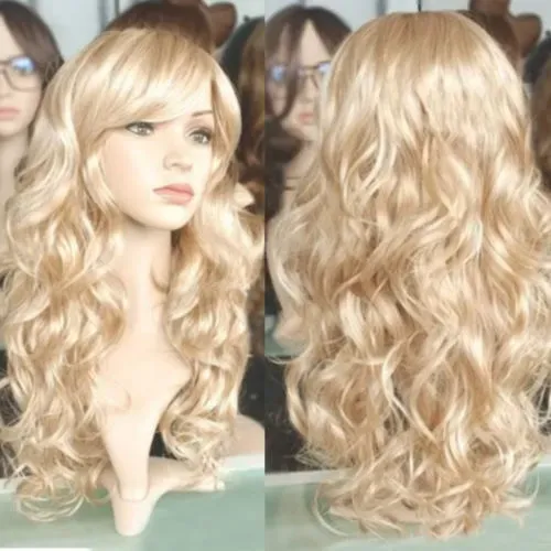 Fashion Women Lady Curly Long Golden Blonde Wavy Cosplay Hair Wig