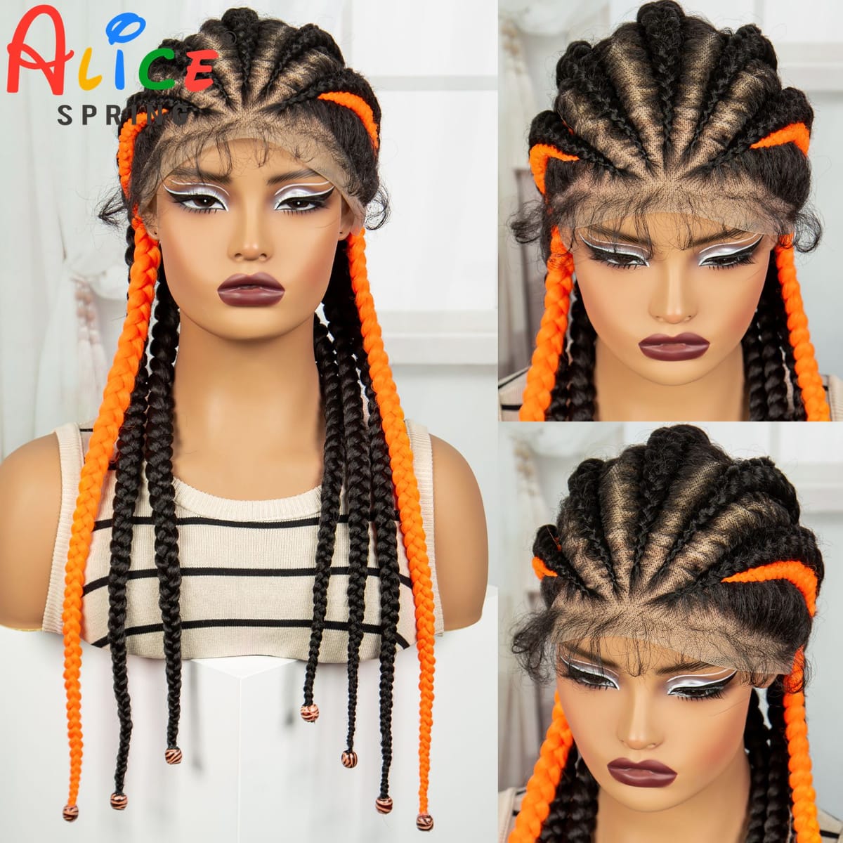 24inch Cornrow Braided Wigs with Orange Braiding Hair Synthetic Full Lace Braids Wig For Black Women Knotless Braided Lace Wigs