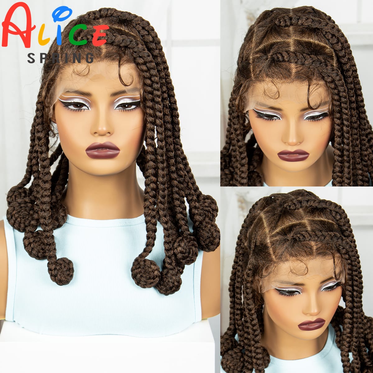 14 Inch 1B-30 Color Synthetic Bantu Braided Wigs Transparent Full Lace Hair Wigs Knotless Box Braids with Baby Hair for Women