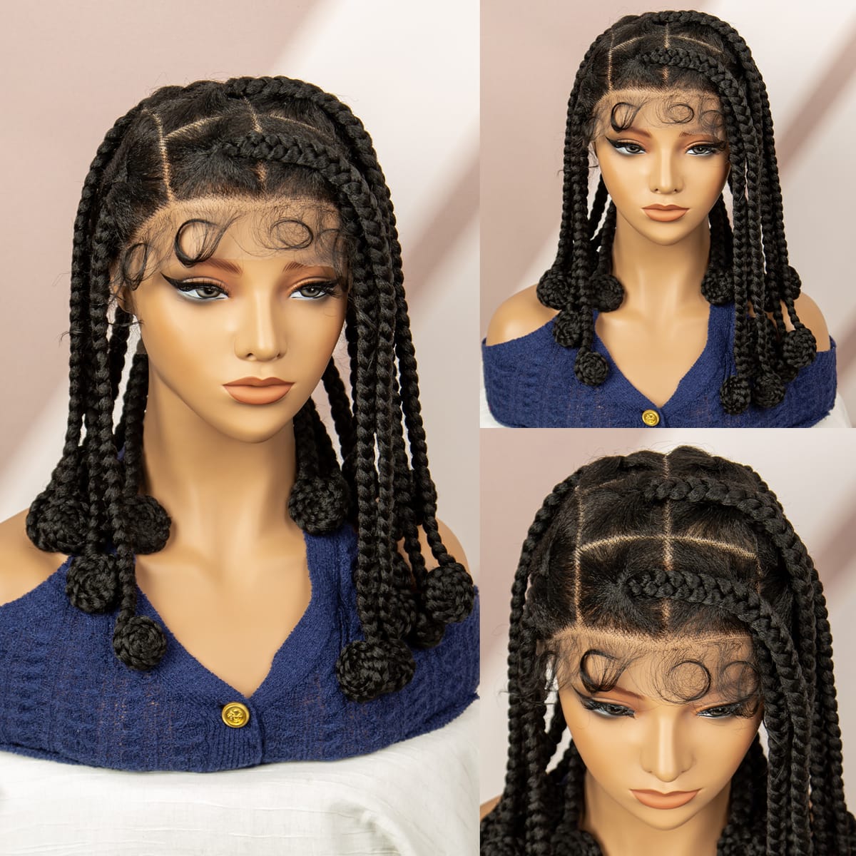 Short Synthetic Braided Wigs Lace Front Bantu Braids Wigs for Women Full Lace Braided wigs with baby hair Box Braided Wigs