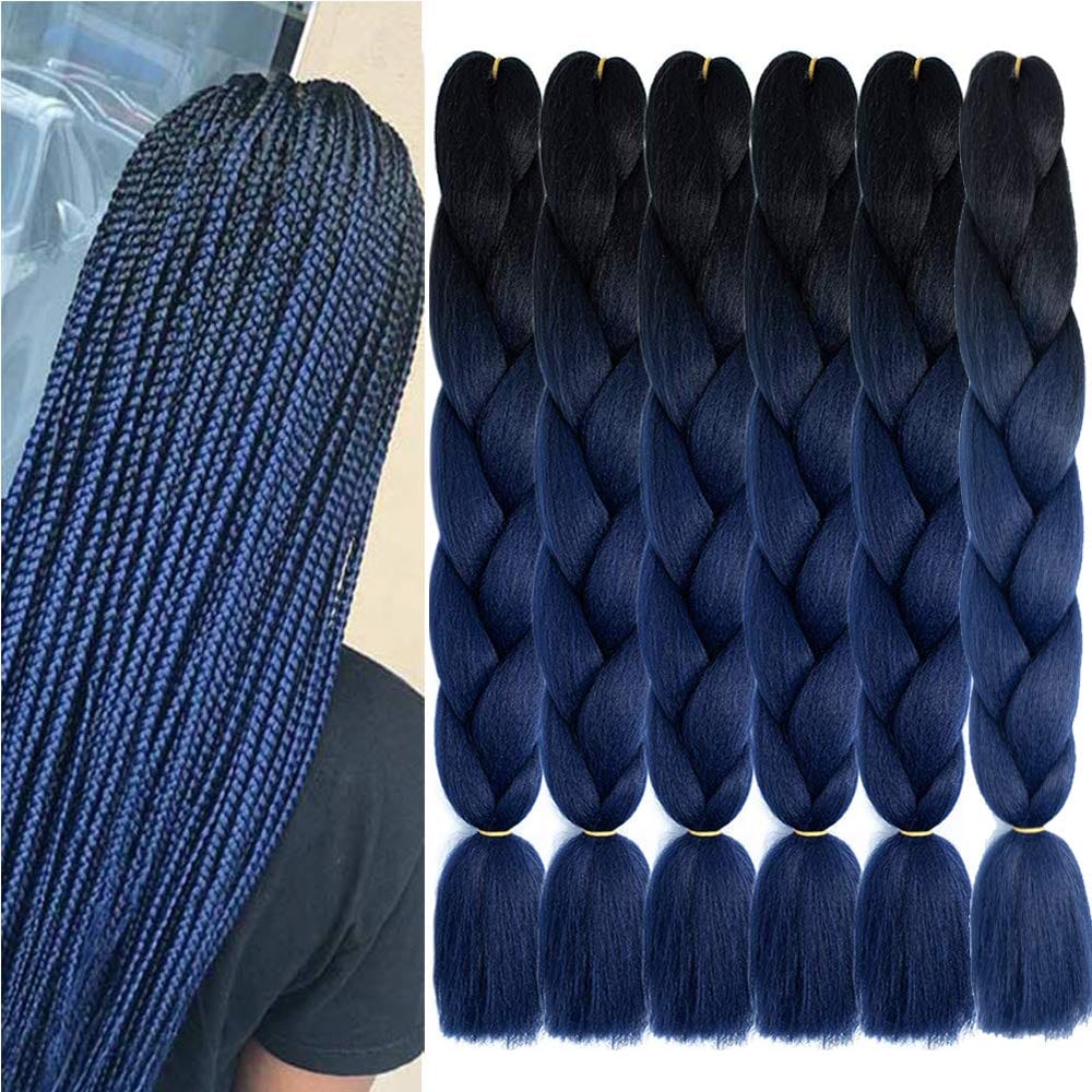 Braided Hair Extension Pieces Gradient Blue Professional Crochet for Boxed Braided Twisted Hair Extensions Black to Dark Blue