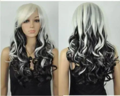 new fashion cod black & white with ong curly hair cosplay wig