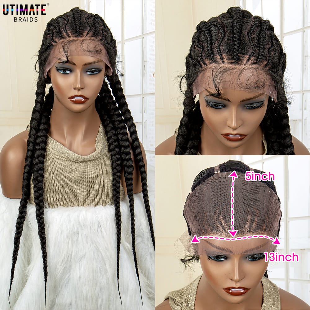 28 inches Lace Frontal Synthetic Braided Wigs Cornrow Hand Braids Lace Wigs with Baby Hair for Black Women Natural Daily Use