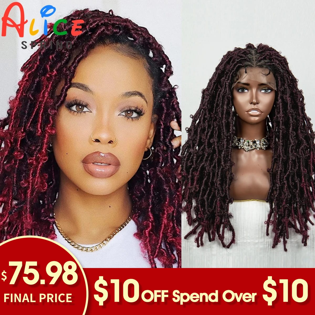 99J Butterfly Locs Synthetic Full Lace Braided Wig Crochet Faux Locs Braids Wig for Black Women 20 Inch Dreadlocks Braiding Hair