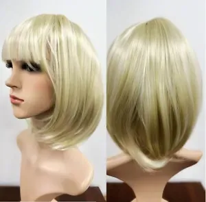 Blonde Bob Wig Short Hair Brunette Cosplay Cute Costume Fancy Dress Fringe