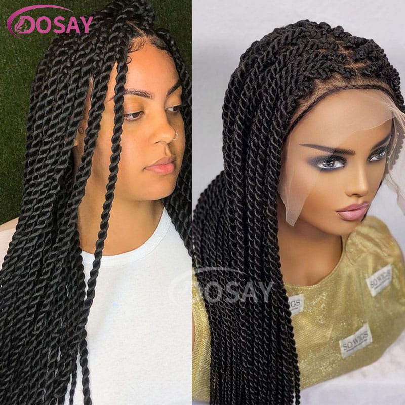 36" Full Double Lace Front Square Knotless Passion Twist Senegalese Twist Braids Wig With Baby Hair For Women Spring Twisted Wig