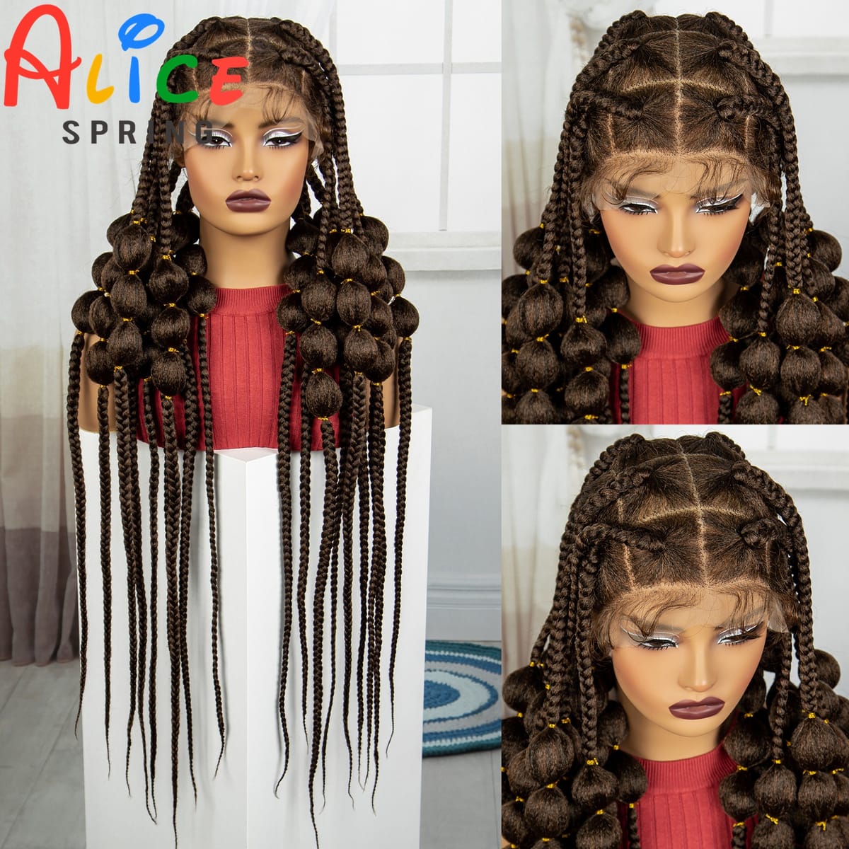40 Inch 1B-30 Color Synthetic Full Lace Braided Wigs Synthetic Knotless Handmade Bantu Braids Lace Wig With Baby Hair For Women