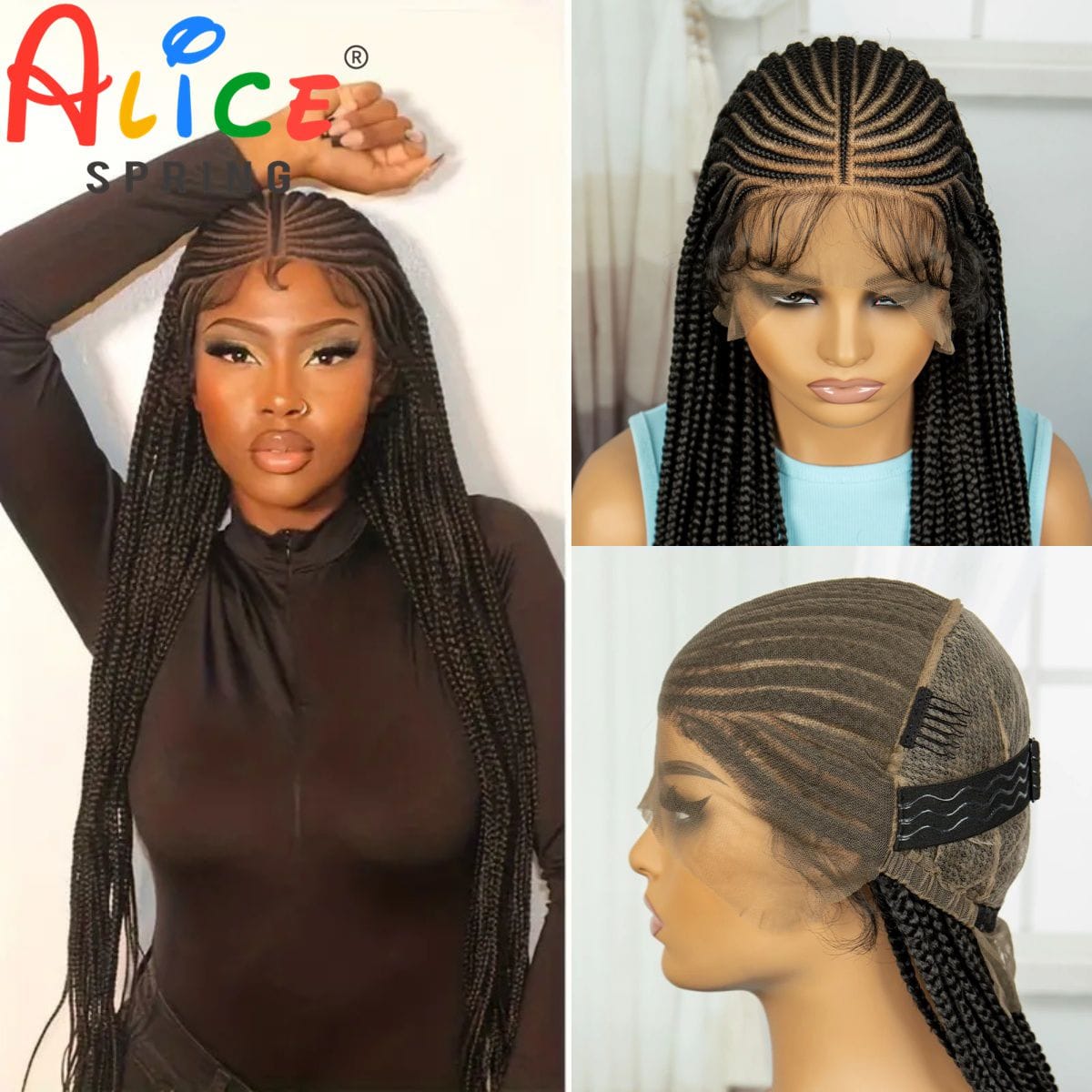 36Inch Cornrow Braided Wigs Synthetic Transparent Straight Lace Front Braided Wigs for Black Women Knotless Braiding Hair Wigs