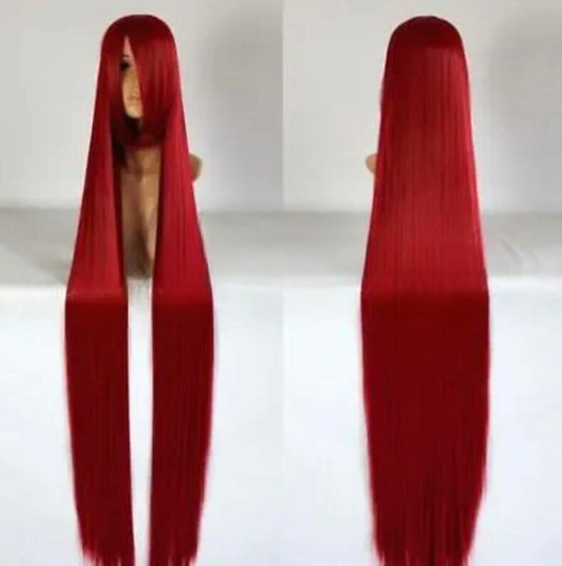 New Lolita 150cm Long Dark Red Straight Cosplay Party Hair Wig For Women’s Christmas Halloween Costume Wigs
