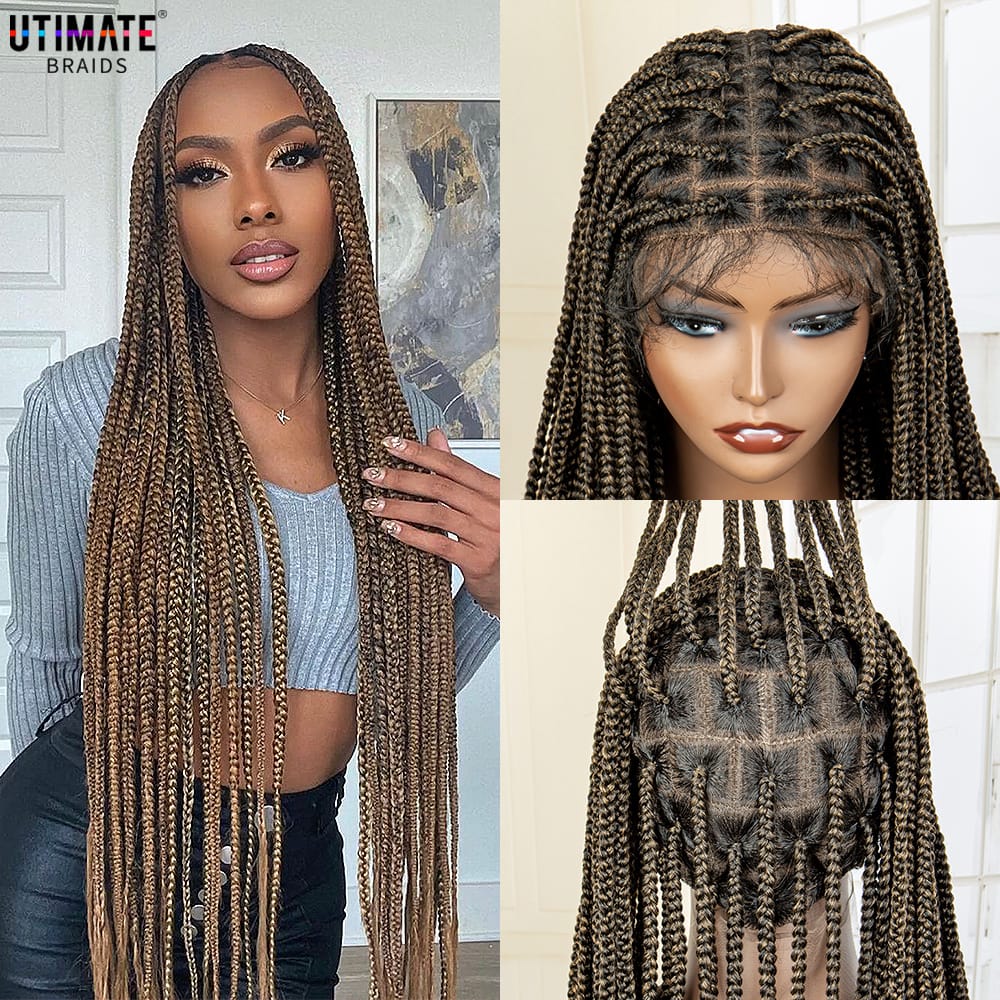 36 Inches Long Full Lace Synthetic Knotless Braided Wigs with Baby Hair for Black Women Lace Frontal Cornrow Braiding Wigs