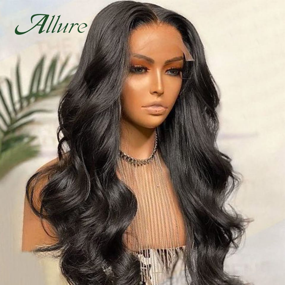 Brazilian HD Transparent T Part Lace Front Human Hair Wig Body Wave Hair Lace Wigs for Women Natural Black Color Hair Wig Allure