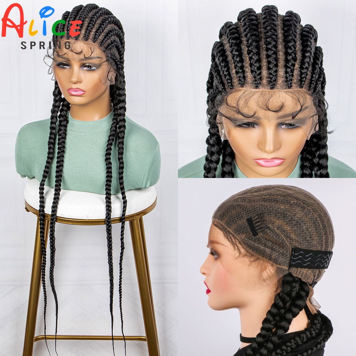 36 Inch Synthetic Transparent Full Lace Cornrow Braided Wigs With Baby Hair Natural Lace Frontal Braiding Hair for Black Women