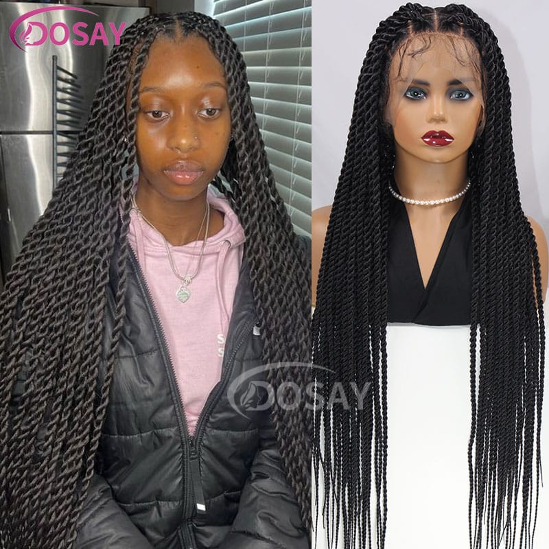 36 Inches Synthetic Straight Twist Braided Wigs With Baby Hair For Black Women Senegalese Twist Wig Heat Resistant Braiding Hair