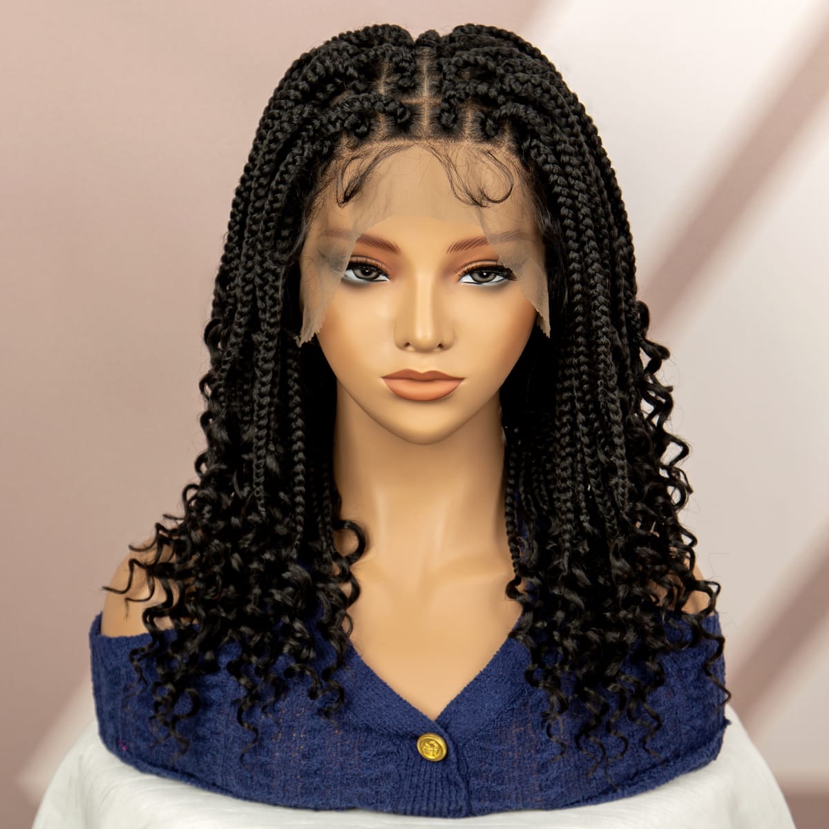 Lace Braided wigs Synthetic Box Braided Wigs Ful Lace Braiding Wig with Baby Hair 16 Inches Afro Curly Braids Wigs Hand Made