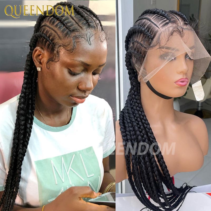 Braided Wigs Synthetic Full Lace Front Hair Wig Crochet Hair Braids Wig For Black Woman Afro Cornrow Twist Boxing Braided Wigs