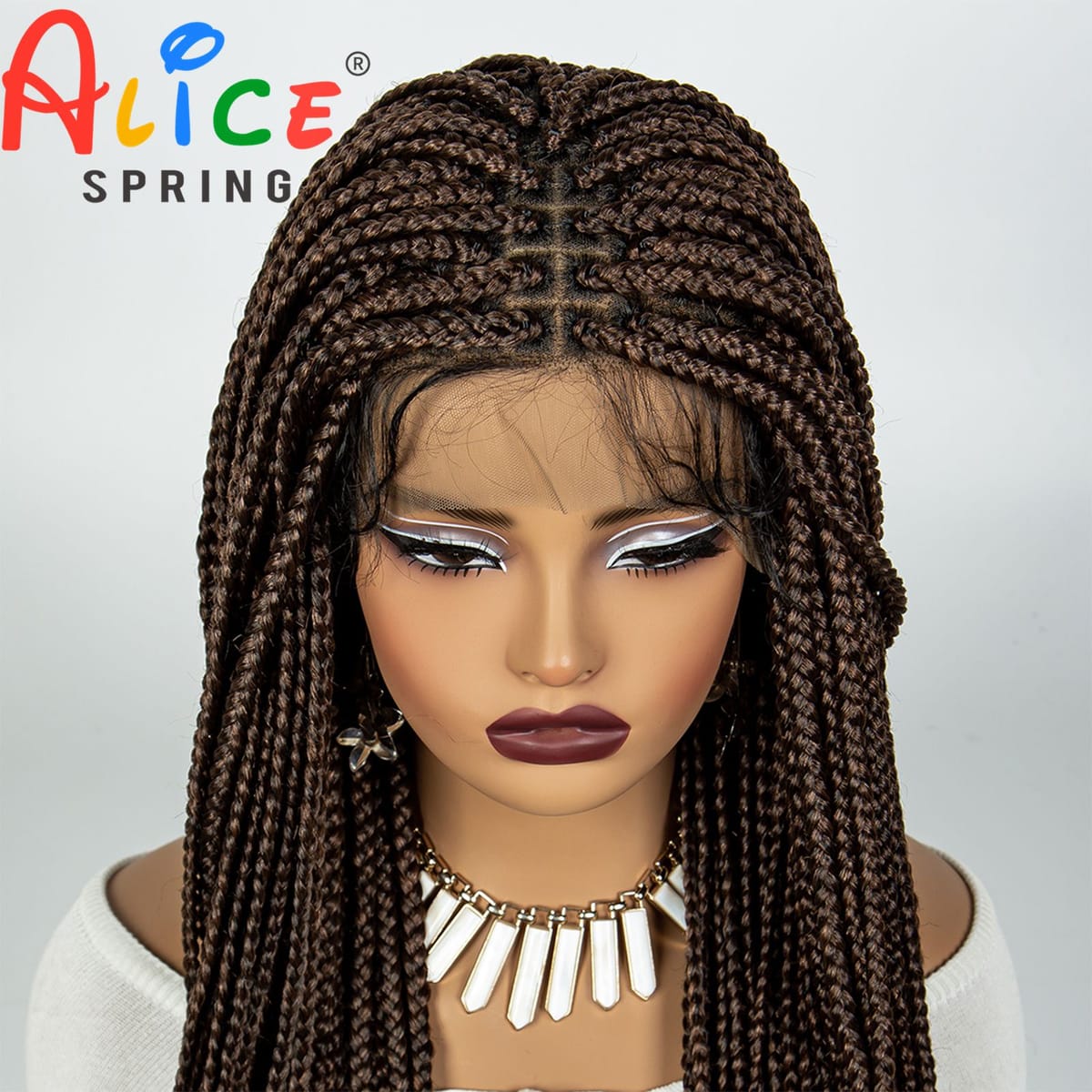 34inch Knotless Box Braided Wigs Synthetic Transparent Full Lace Braids Wig with Baby Hair for Black Women Straight Braided Wig
