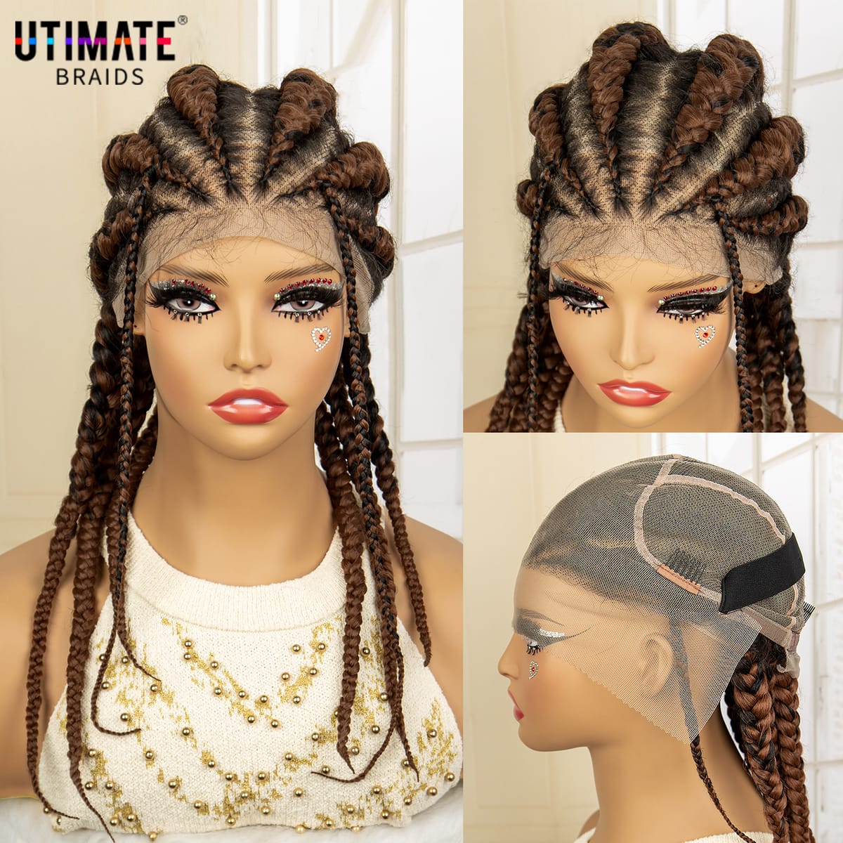 1B/30 Color Full Lace Synthetic Cornrow Braided Wigs with Baby Hair for Black Women Lace Frontal Twist Box Braiding Wig