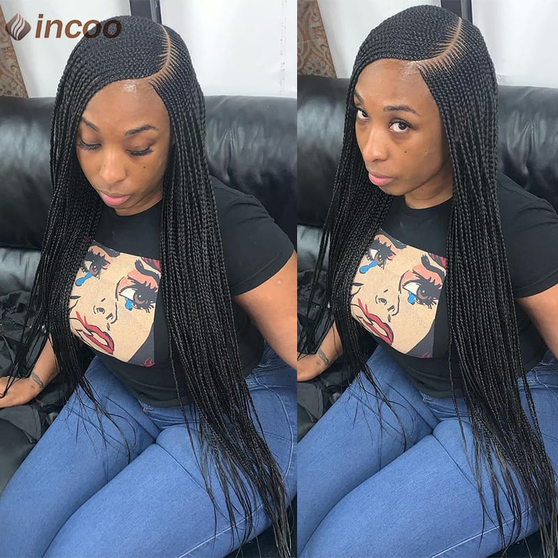 36 Inches Synthetic Lace Front Wigs Braided Wigs Side Part Doudle Dutch Cornrows Braids Lace Wig With Baby Hair For Black Women