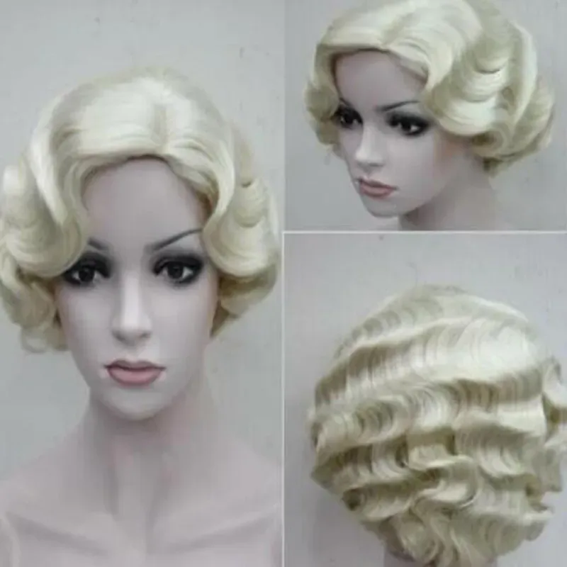 New Women’s Ladies Short Blonde Finger Wave Ladies Daily Cosplay Hair Wigs