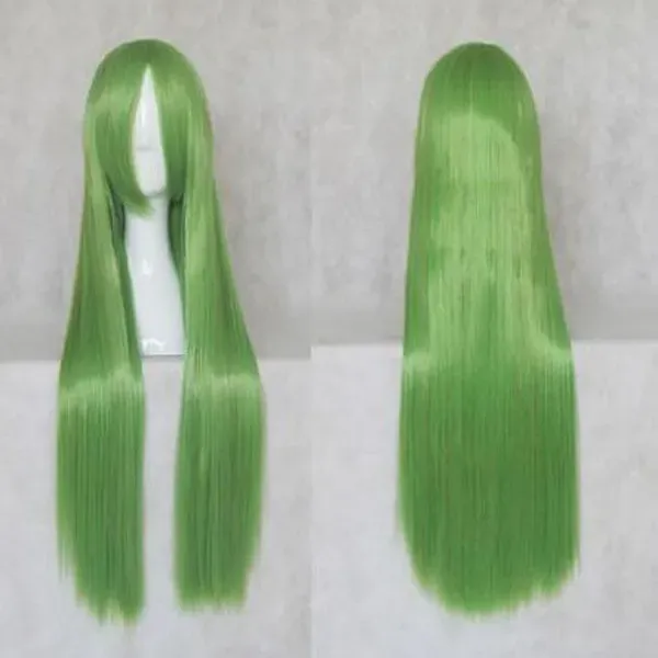 new Fashion Anime cosplay Code 80cm Long Green straight hair wig