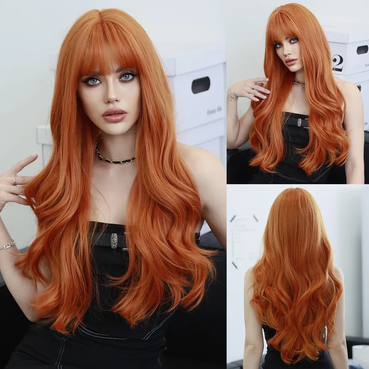 26“ Long Omber Orange yellow Wavy Women’s Cosplay Hair Wig  for Halloween Christmas Anime Wigs