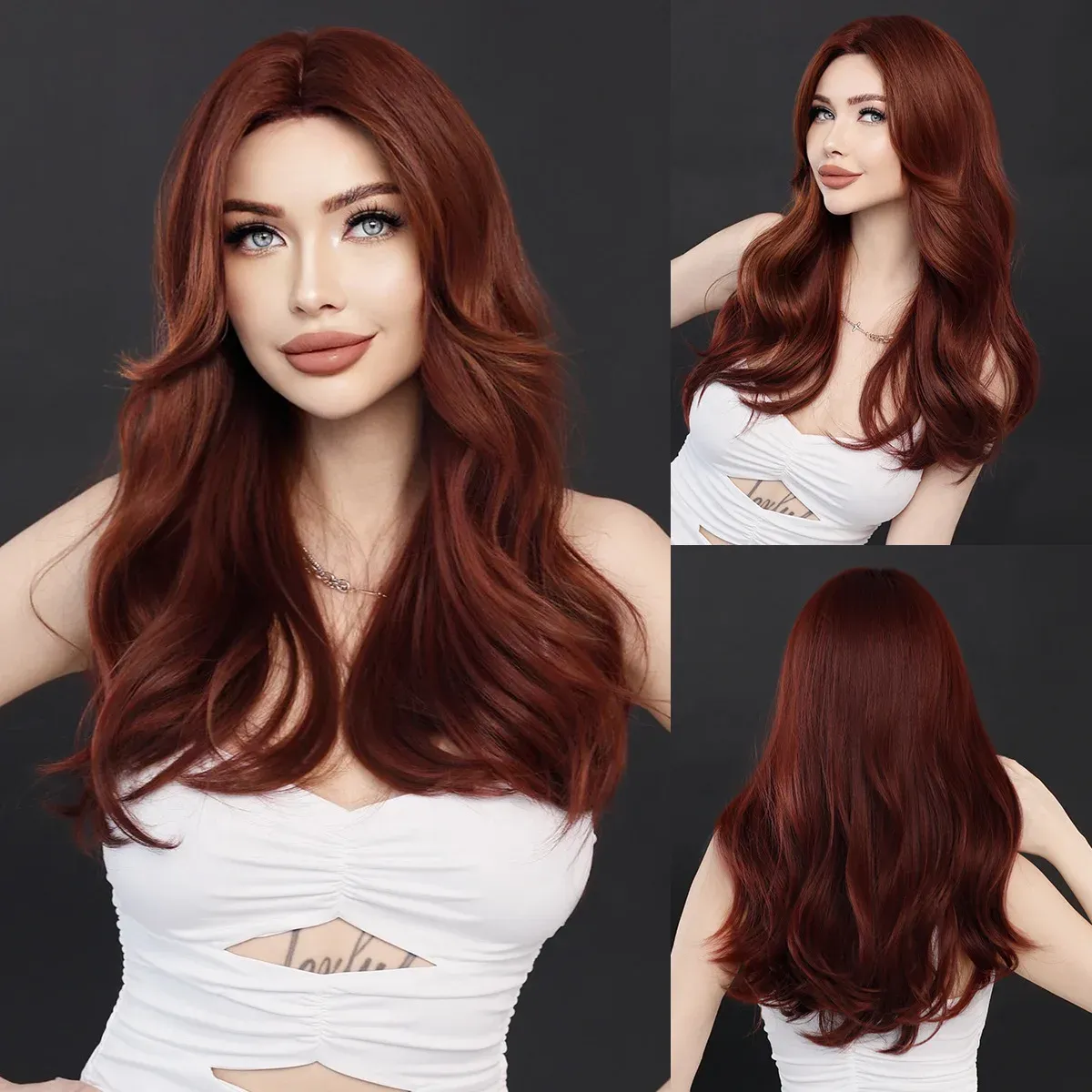 22“ Long Omber Raspberry Wine Red Wavy Women’s Cosplay Hair Wig