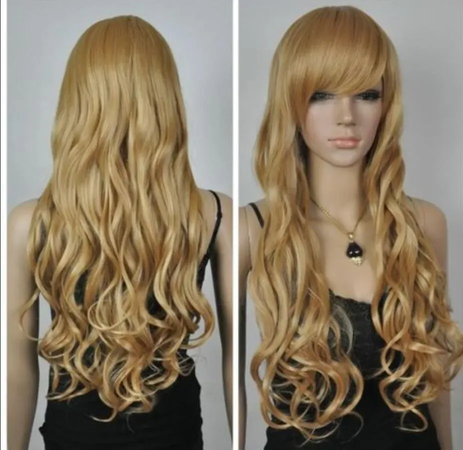 New Fashion Blonde Sexy Women Long Curly Cosplay Hair Wigs