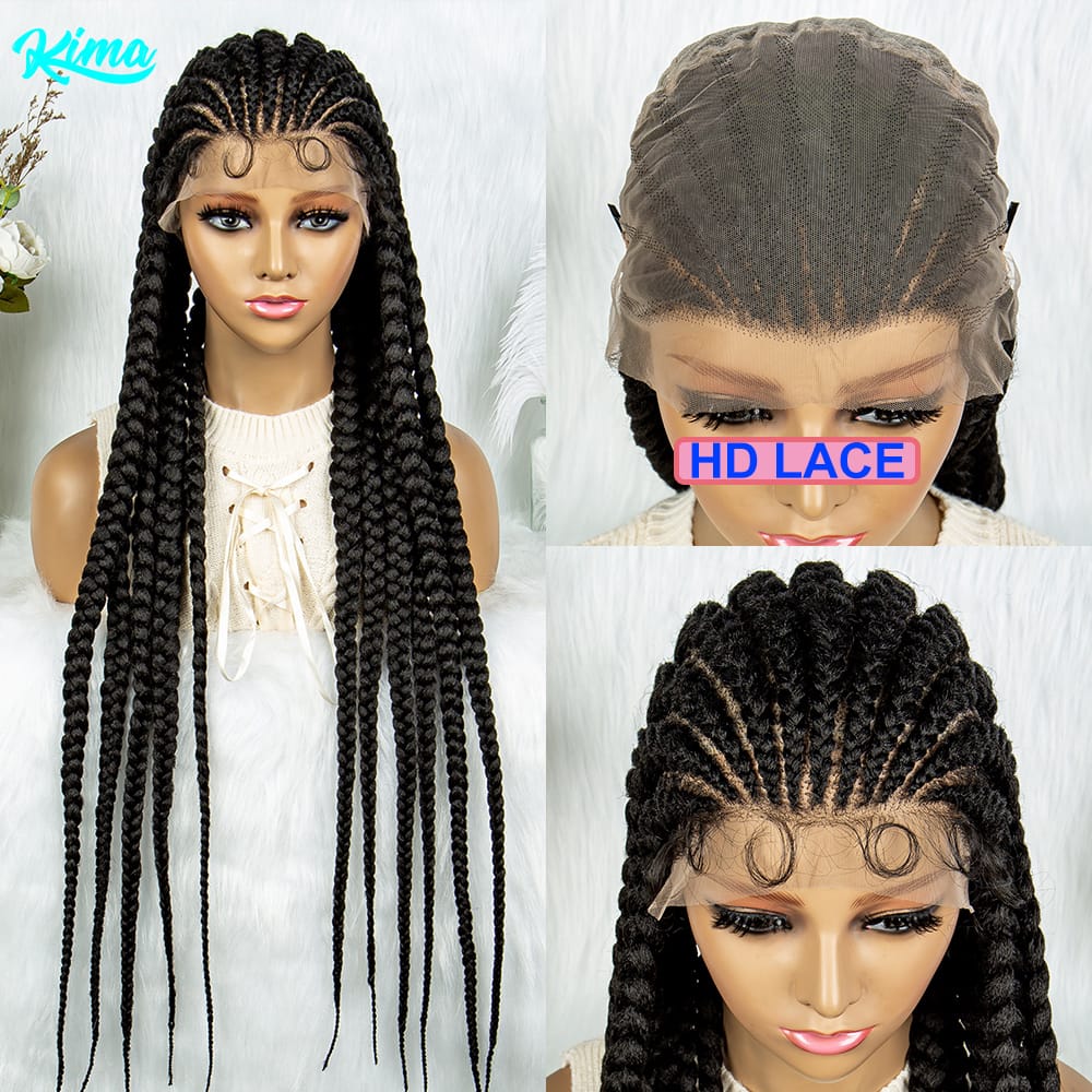 KIMA Lightweight Full Lace Braided Wigs Synthetic Lace Front Wig Braid African Braided Wigs With Baby Hair Faux Locs Wigs