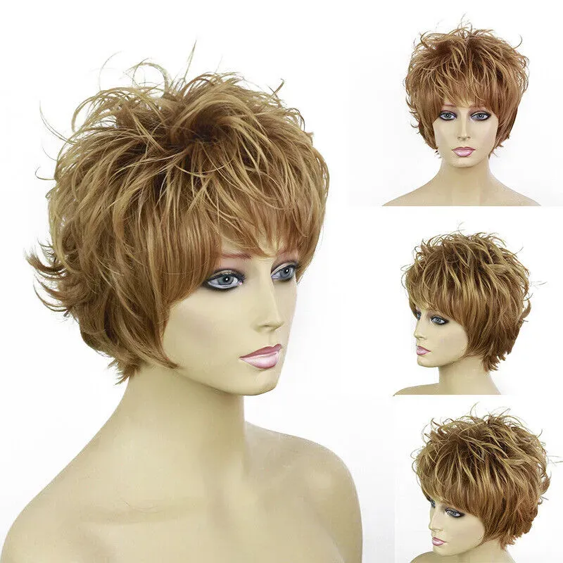 Popular Short Mixed Blonde Brown Wavy Cosplay Hair Wig