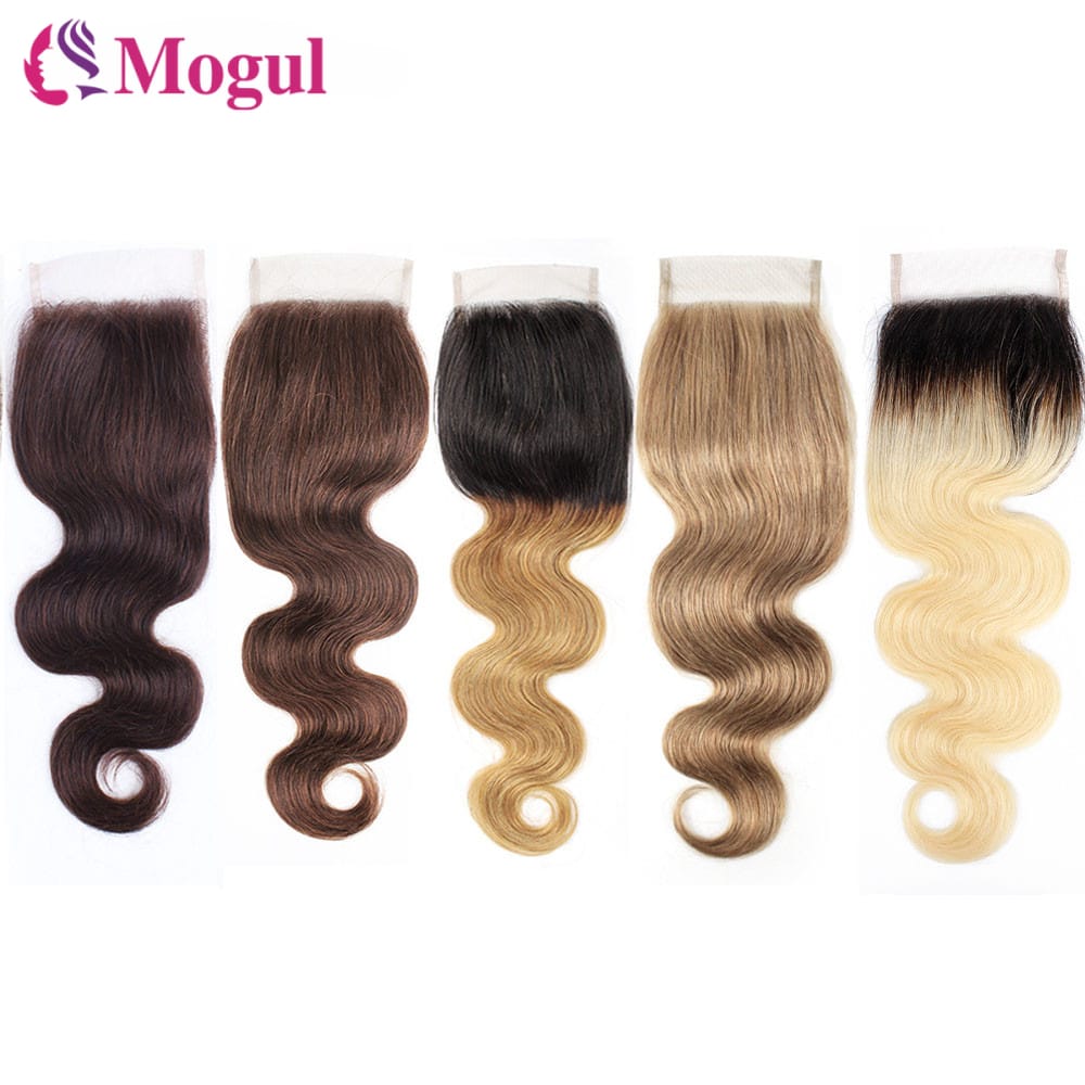MOGUL HAIR Color 8 Ash Blonde Dark Brown Remy Human Hair Closure Indian Body Wave Hand Tied 4*4 Lace Closure Free Middle Part