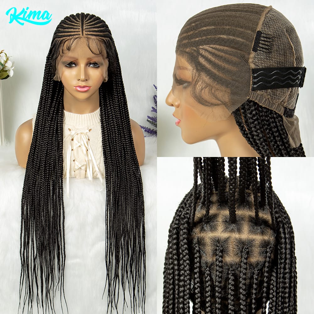 KIMA Full Lace Braided Wig Cornrow Box Synthetic Lace Front Wigs for Africa Women Men Braids Wig with Baby Hair Braiding Wigs