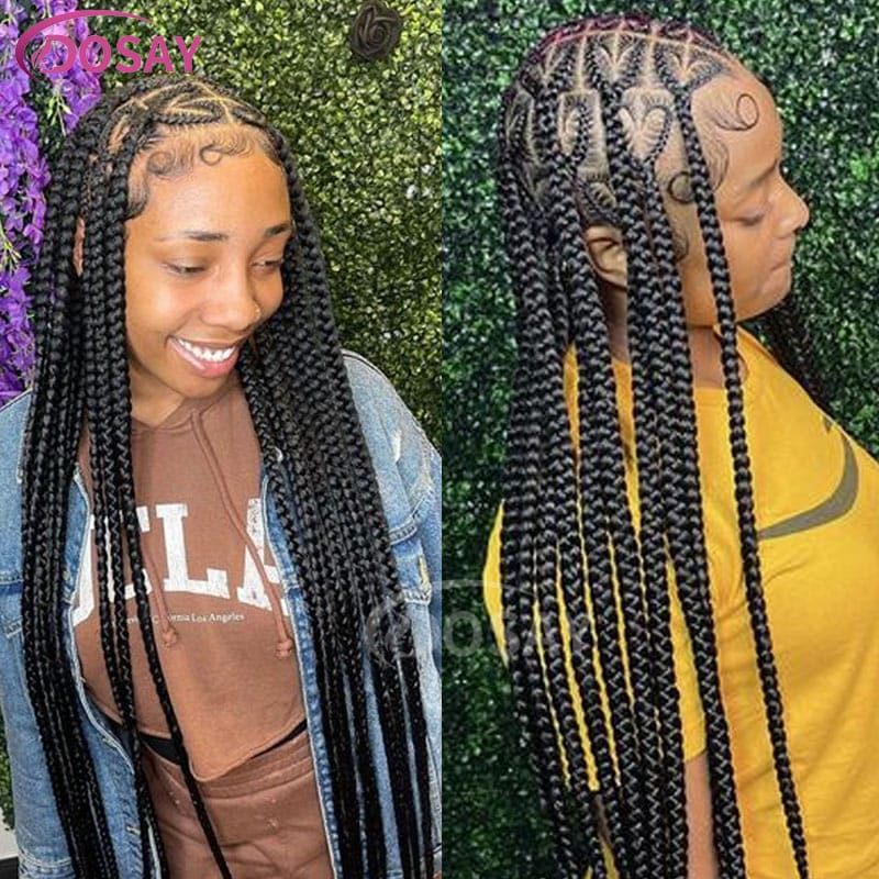 Heart Shaped Knotless Braided Wigs 36" Full Lace Front Synthetic Hair For Braiding Crochet Dreadlocks Black Women Knotless Wig