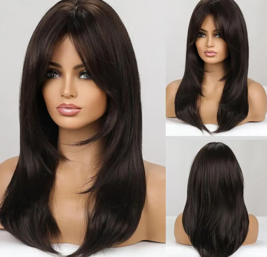 New Women's Long Dark Brown Wavy Cosplay Hair Full Wig