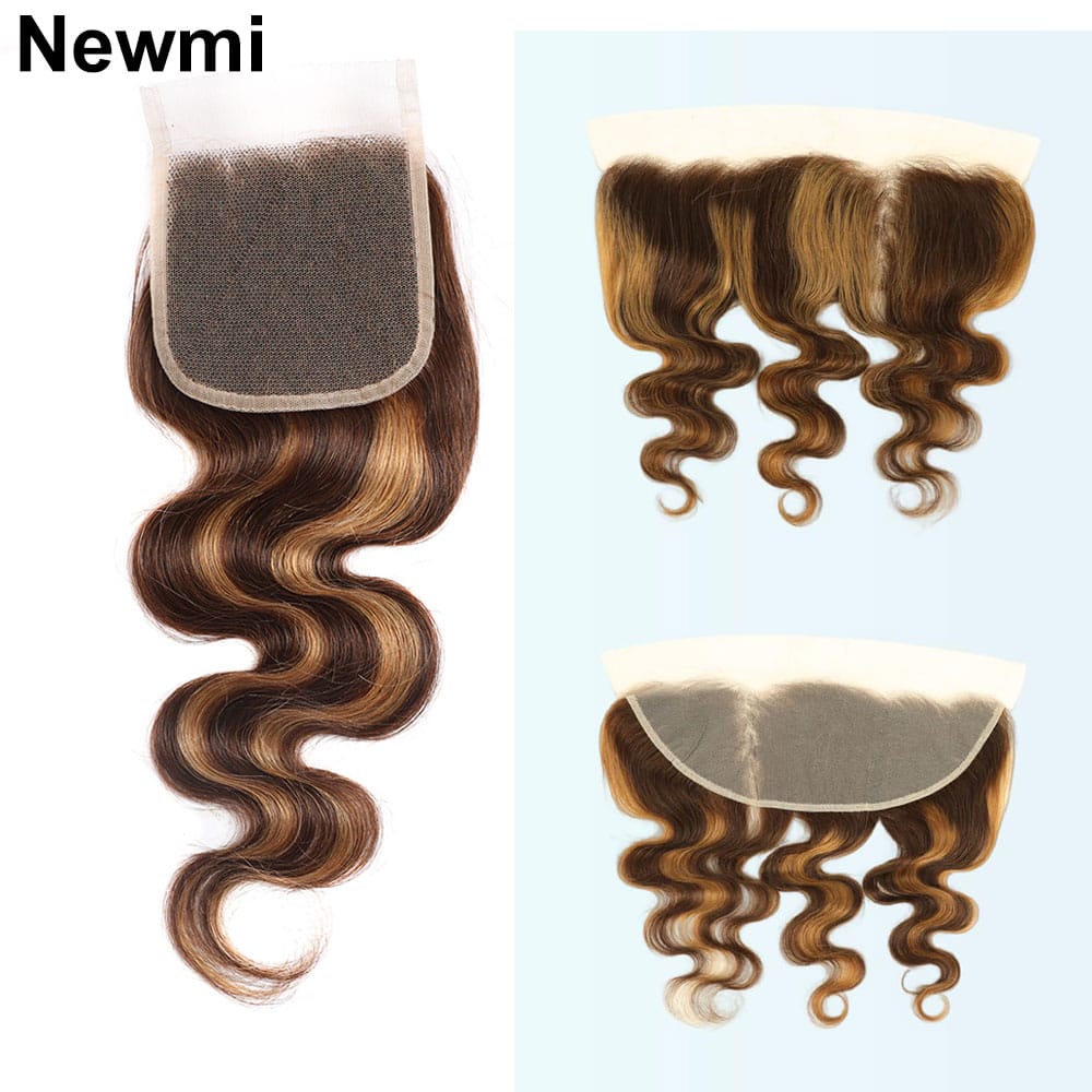 P4/27 Highlight Human Hair Lace Closure Body Wave Ombre Brown Blonde Highlight  13x4 Lace Frontal 4x4 Body Wave Lace Closure
