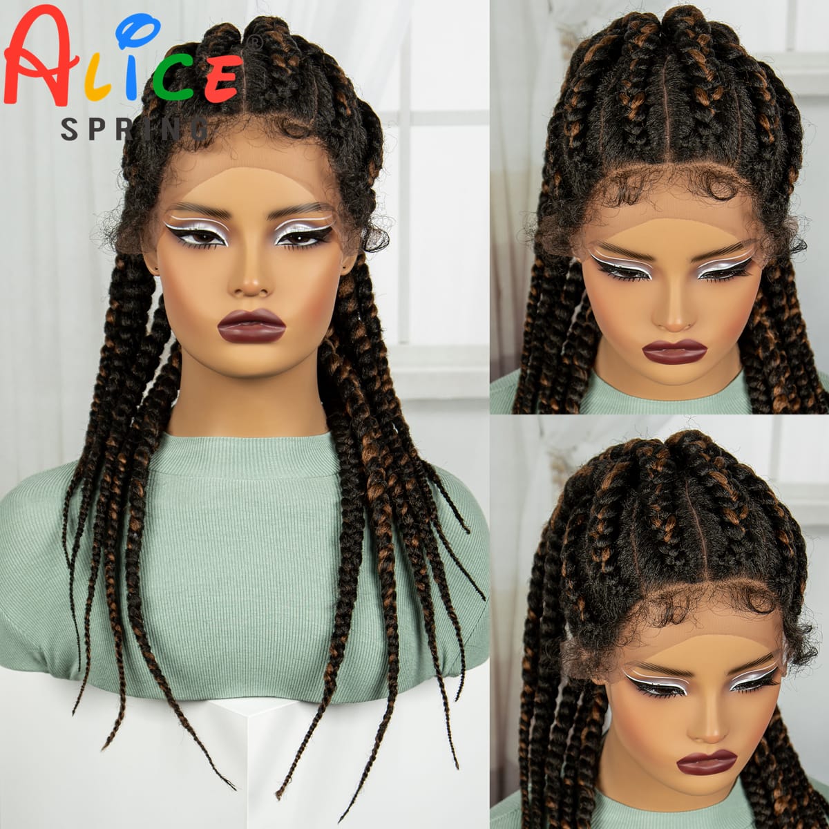 24 Inches 1B-30 Synthetic High Ponytail Braided Wigs Cornrow Braids Wig With Baby Hair For Black Women Lace Ftont Braiding Hair