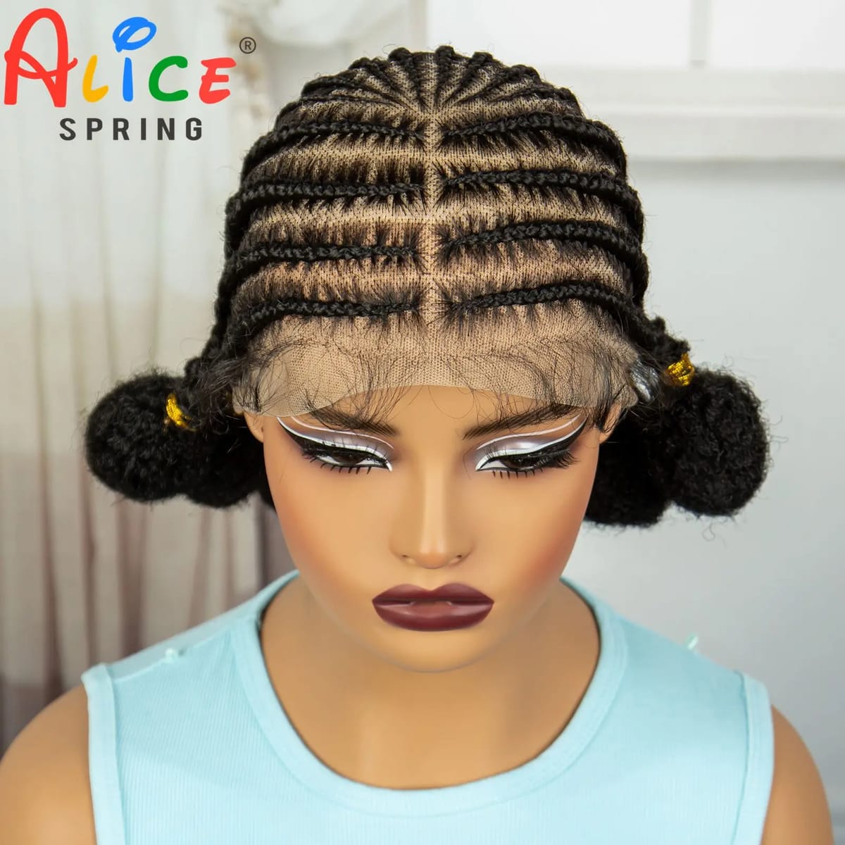 Cornrow Braided Wigs Synthetic Transparent Full Lace Handmade Bantu Knotless Braided Lace Wig with Baby Hair for Black Women