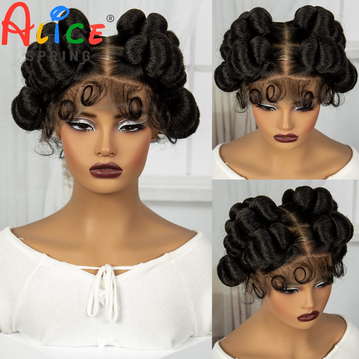 Full Lace Handmade Bantu Braided Wigs with Baby Hair Synthetic Natural Braided Lace Wigs For Black Women Knotless Braids Wigs