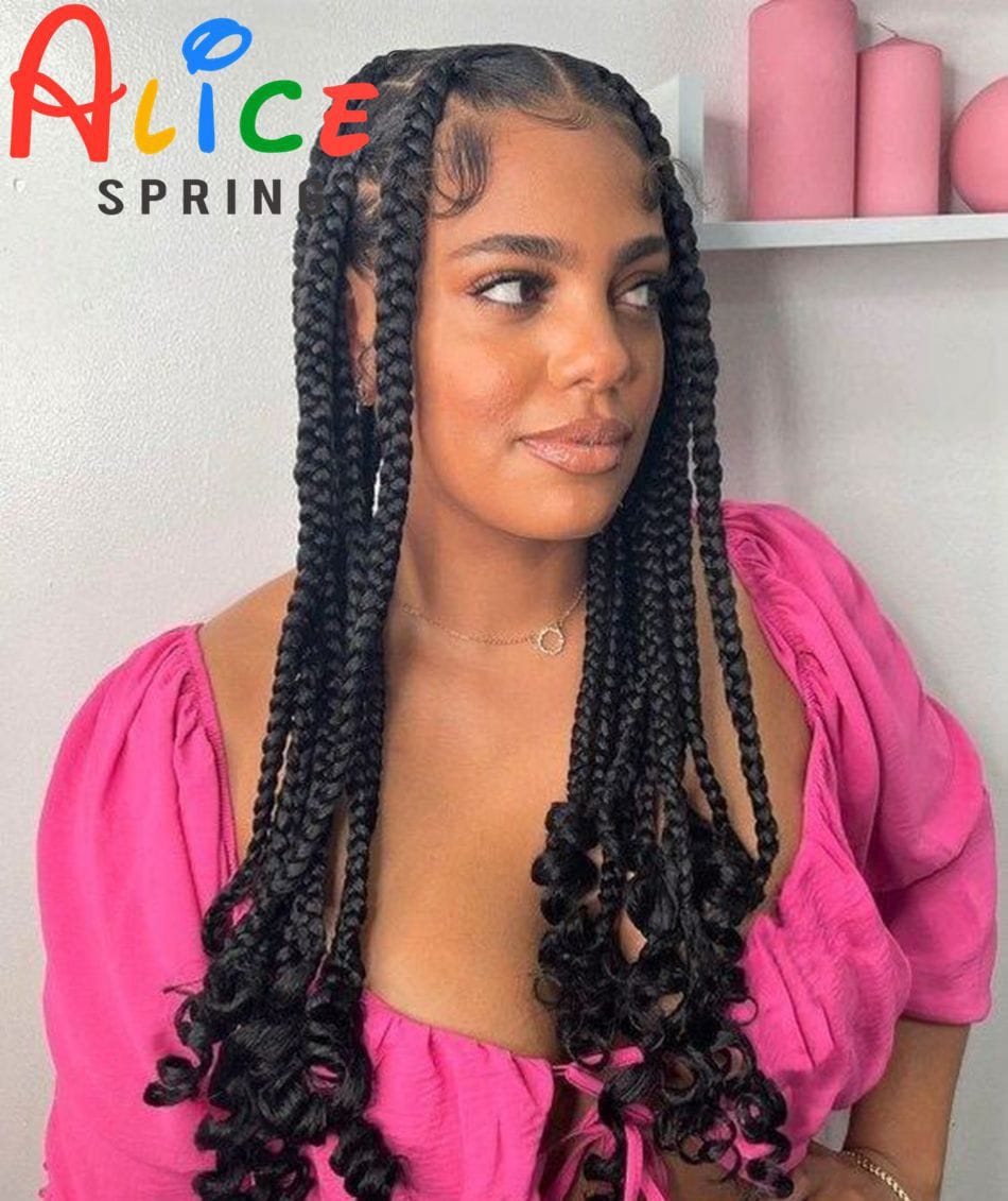 Knotless Box Braided Wigs with Curly Ends 14inch Natural Synthetic Full Lace Braiding Hair Wigs with Baby Hair for Black Women