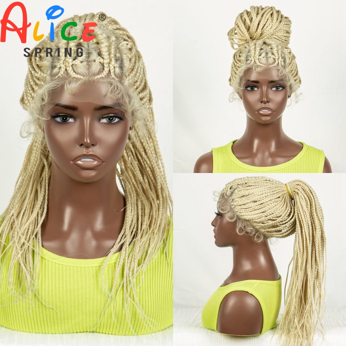 613 Blonde High Ponytail Braided Wigs Synthetic Lace Front Braided Wig for Women Knotless Box Cornrow Twist Braiding Hair Wig