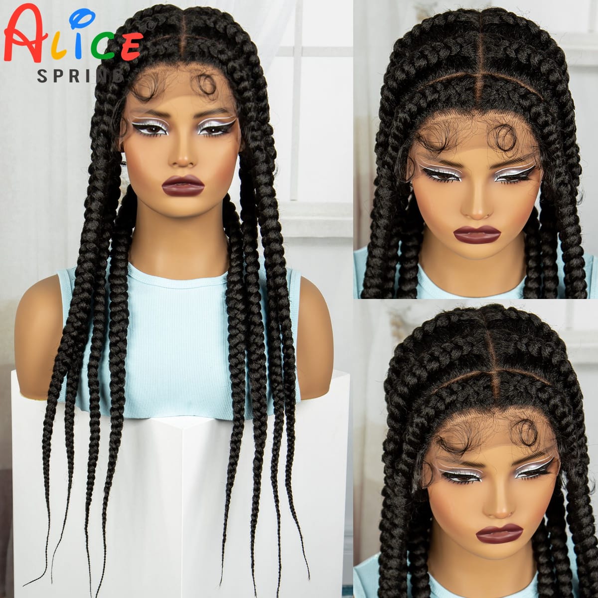 28inch Knotless Braided Wigs Synthetic Lace Front Braided Lace Wig with Baby Hair Natural Handmade Braiding Hair Wig for Women